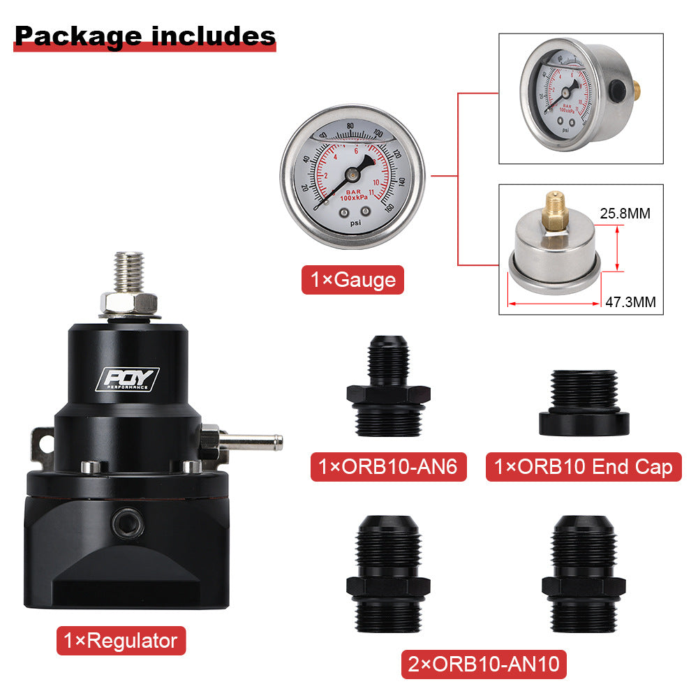 AN10 adjustable fuel pressure regulator 0-160 PSI black finish with gauge