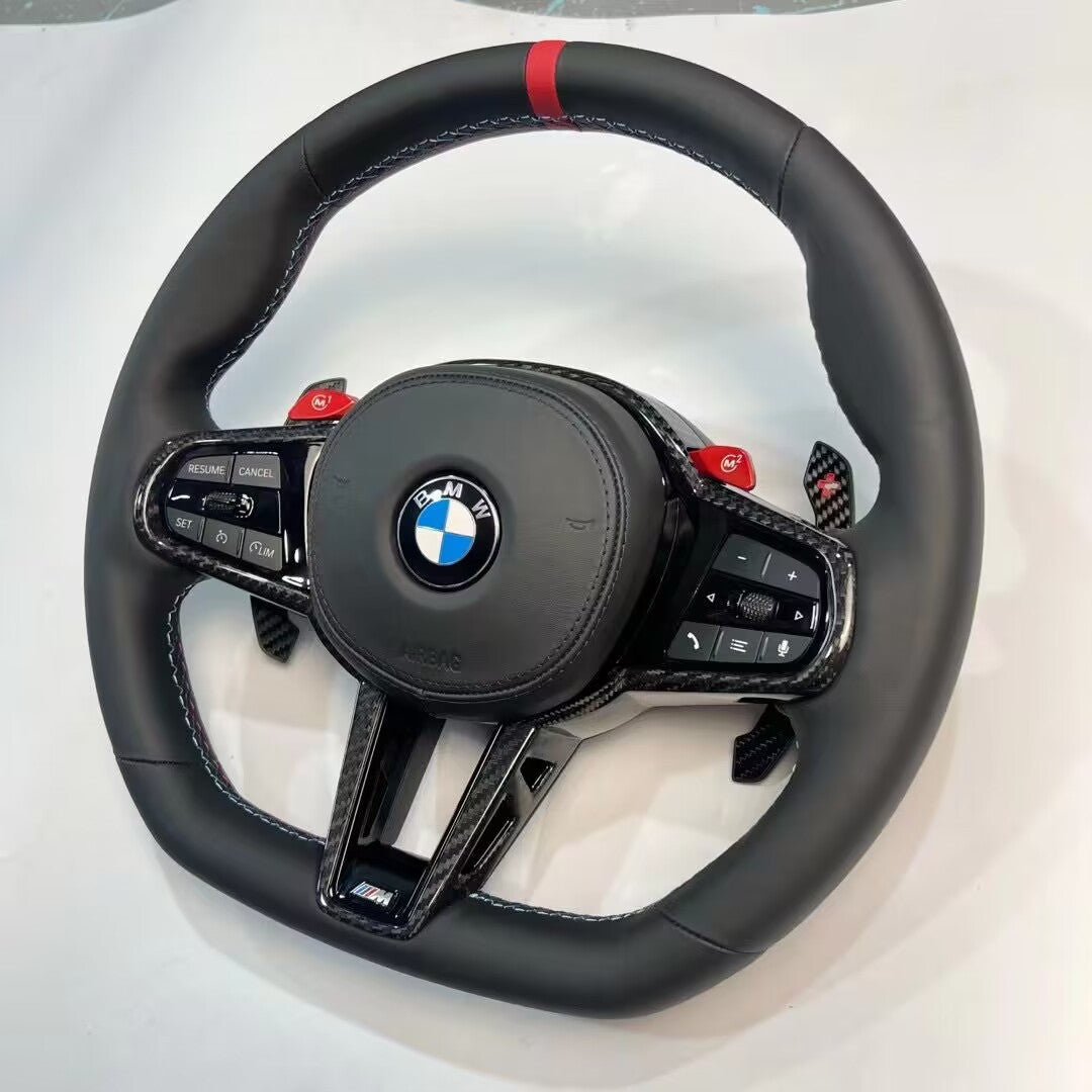 BMW CS M4 style steering wheel carbon trim and paddle shifter detail