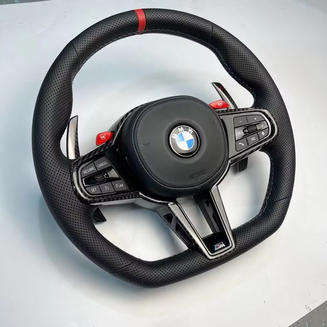 BMW M style flat bottom steering wheel red center marker detail