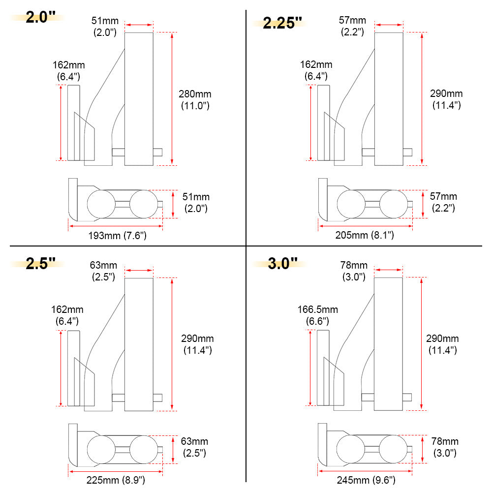 Universal electric exhaust cutout kit size and component detail