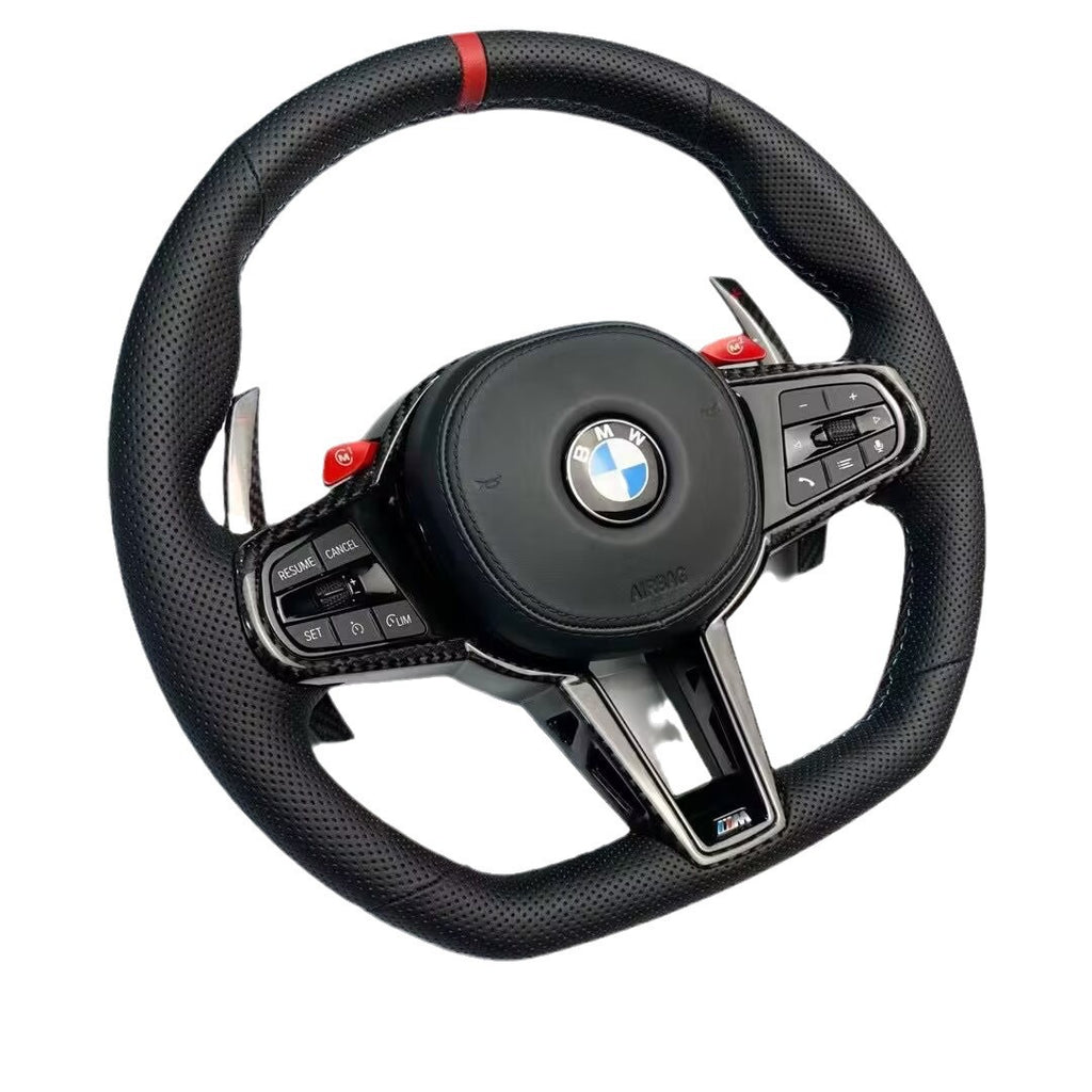 BMW F-series CS M4 style carbon fiber leather steering wheel front view