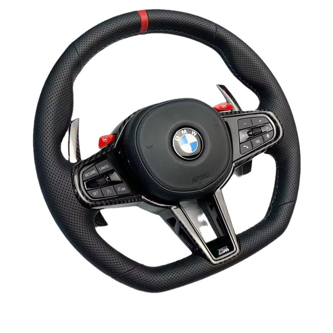 BMW F-series CS M4 style carbon fiber leather steering wheel front view