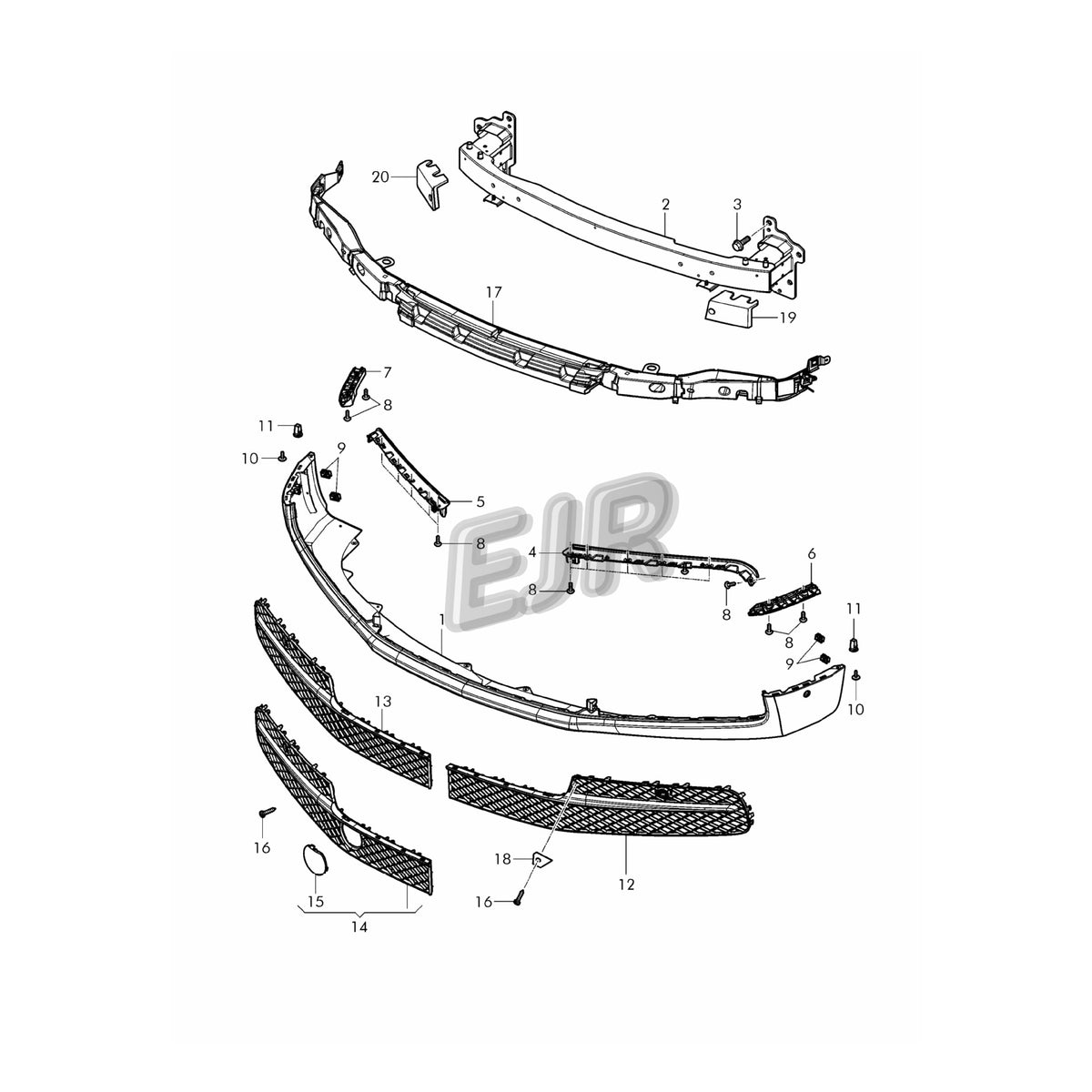 Bentley Flying Spur front bumper grille assembly diagram