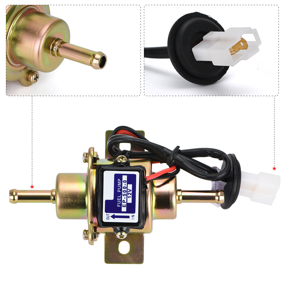 12V inline electric fuel pump EP500 mounting bracket and wiring detail