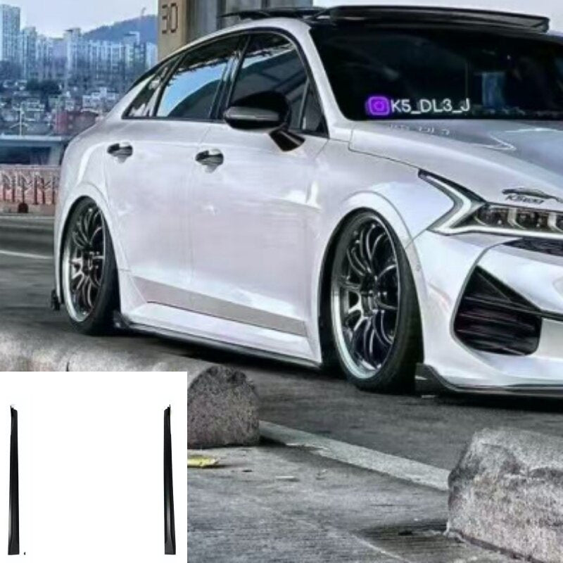 Kia K5 DL3 piano black side skirt extensions installed