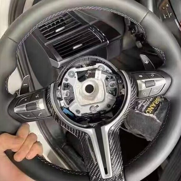 BMW M carbon fiber steering wheel trim matte blue accent