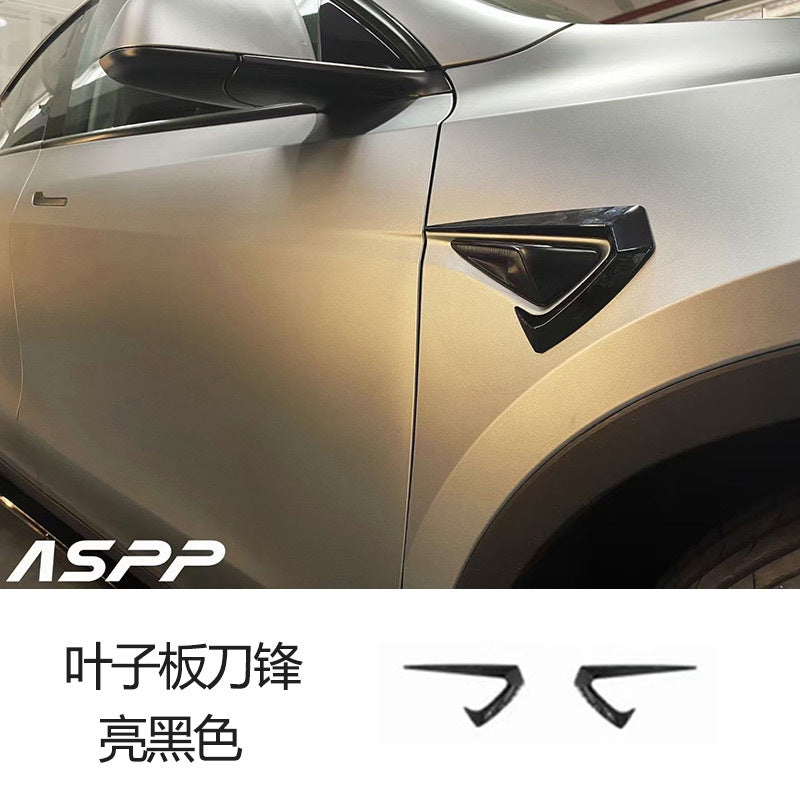 Tesla Model Y FAST-style gloss black fender vent blade trim