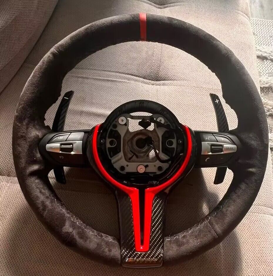 BMW M carbon fiber steering wheel trim matte red accent