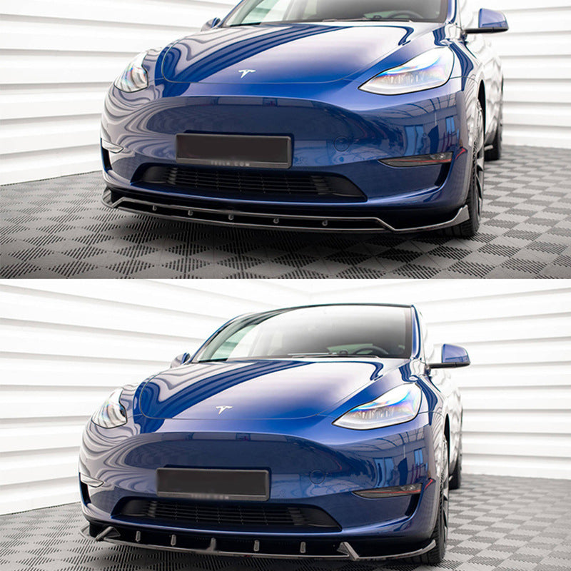 Tesla Model Y MAX-style front lip installed front three quarter view