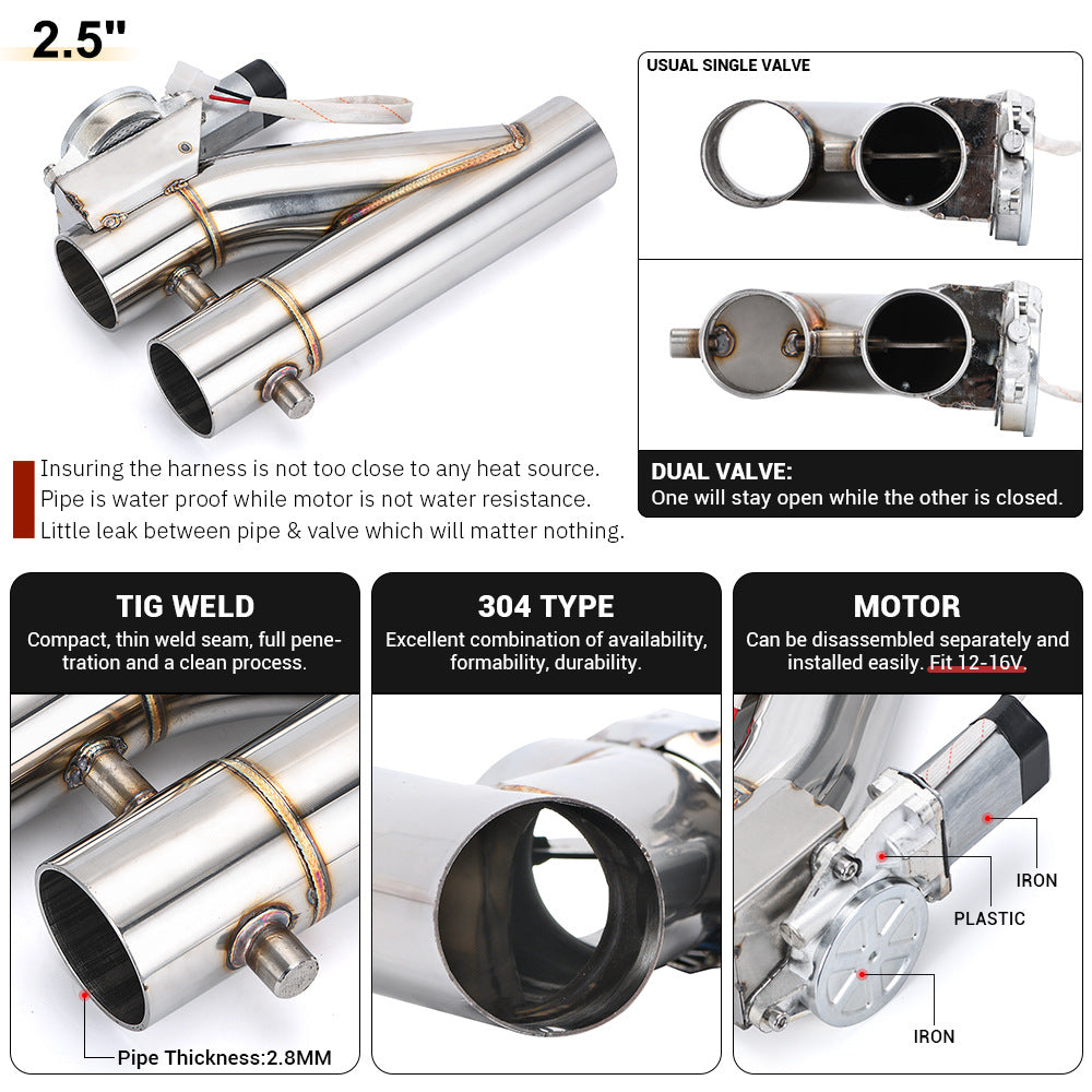 Universal dual electric exhaust cutout kit 2.25 inch stainless steel remote valve system