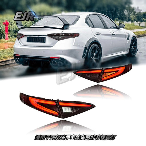 Alfa Romeo Giulia LED tail light upgrade set installed rear view