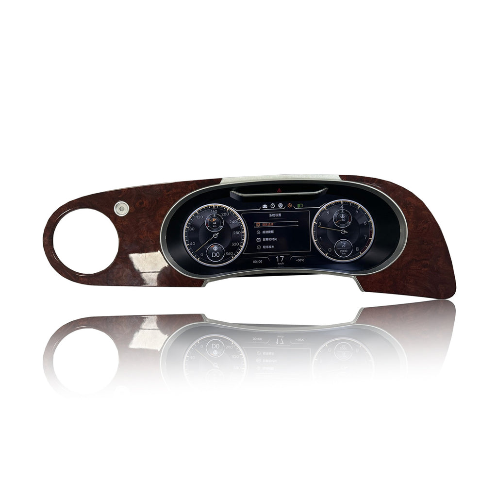 Bentley Flying Spur LCD digital instrument cluster installed in wood trim dashboard