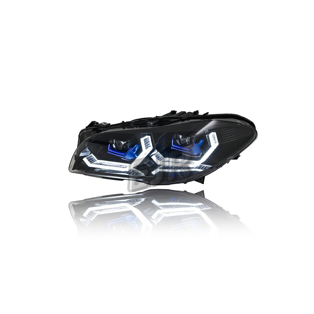 BMW 5 Series LED headlight DRL signature and blue internal accent