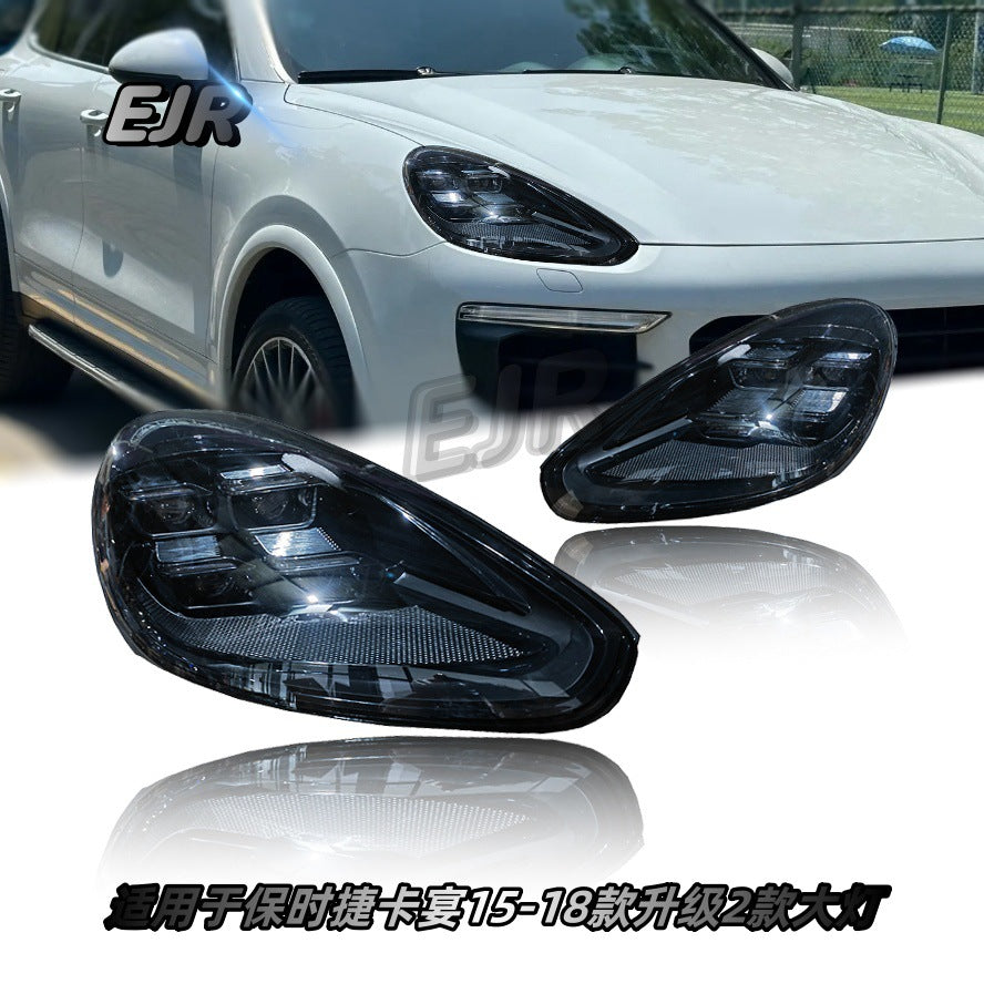 Porsche Cayenne 958.2 2024-style LED headlight upgrade installed