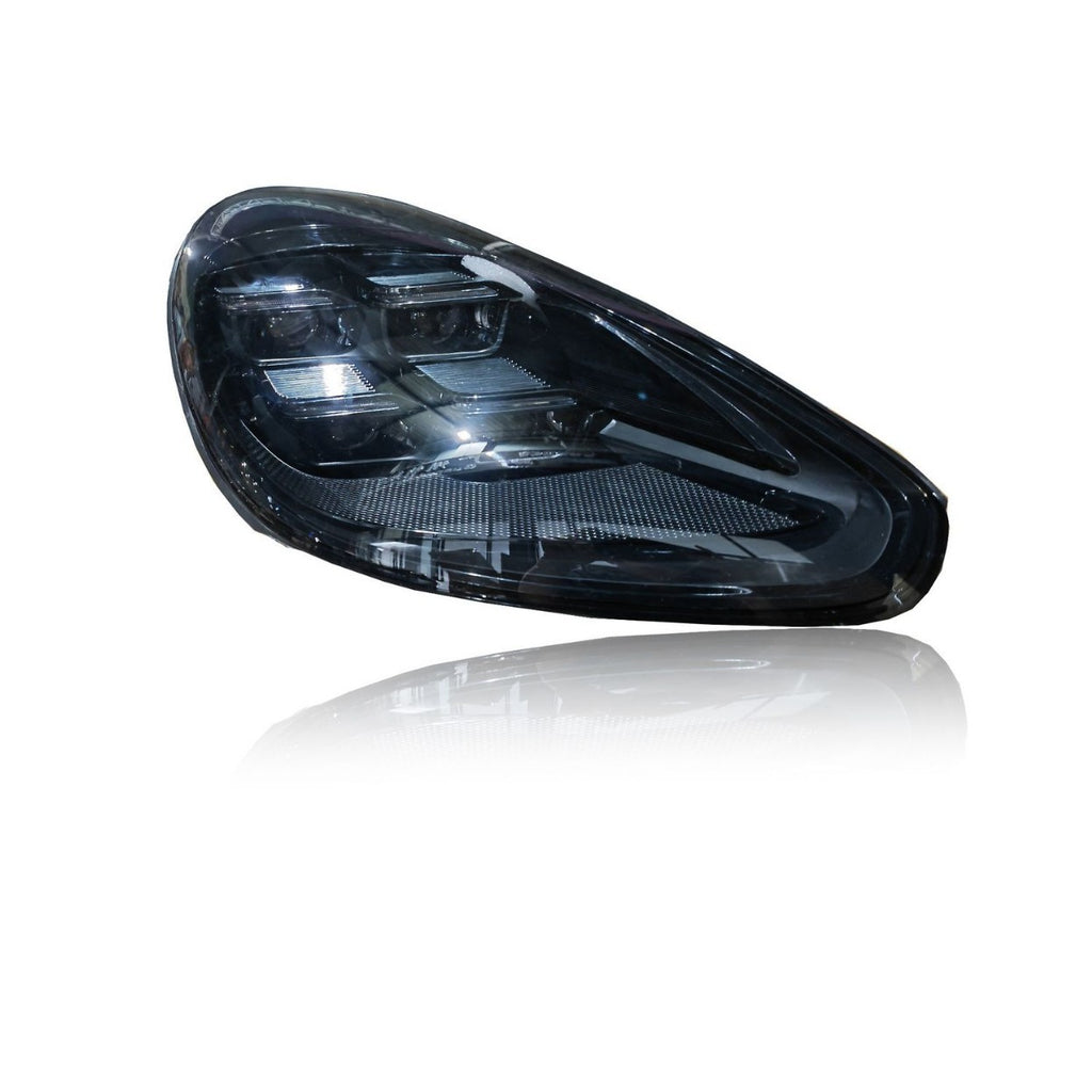 Porsche Cayenne 958.2 black housing LED headlight angled view