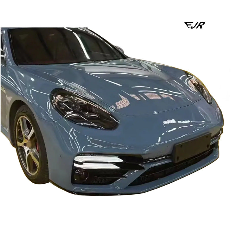 Porsche Panamera 970 Turbo S style front bumper conversion installed view